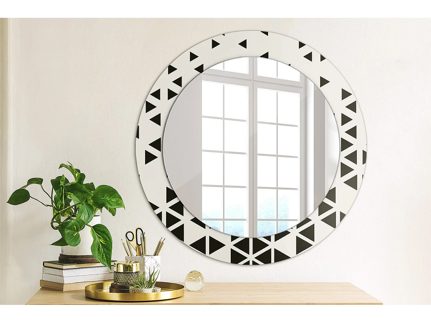 Miroir rond décoratif - Abstraction géométrique - 70 cm