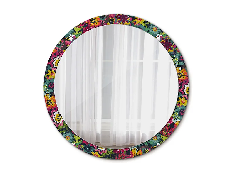 Miroir rond décoratif - Fleurs peintes - 100 cm