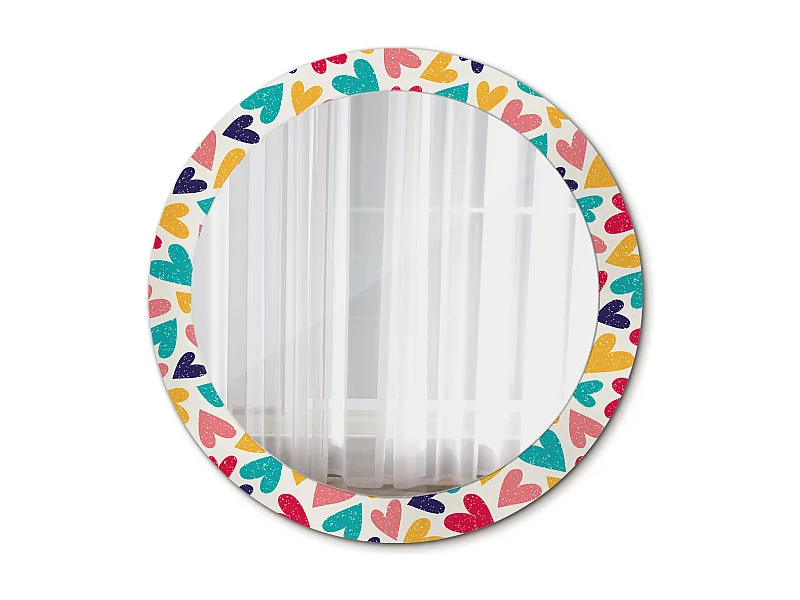 Decoratieve ronde spiegel - Kleurrijke harten - 80 cm