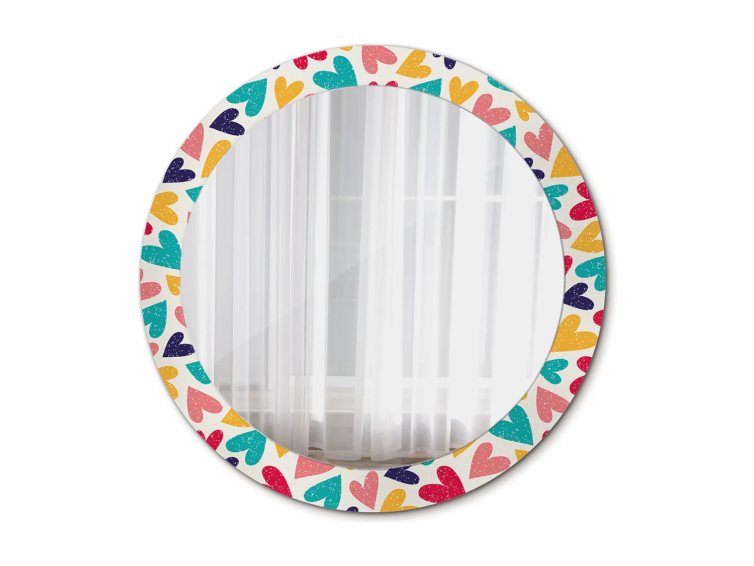 Decoratieve ronde spiegel - Kleurrijke harten - 80 cm
