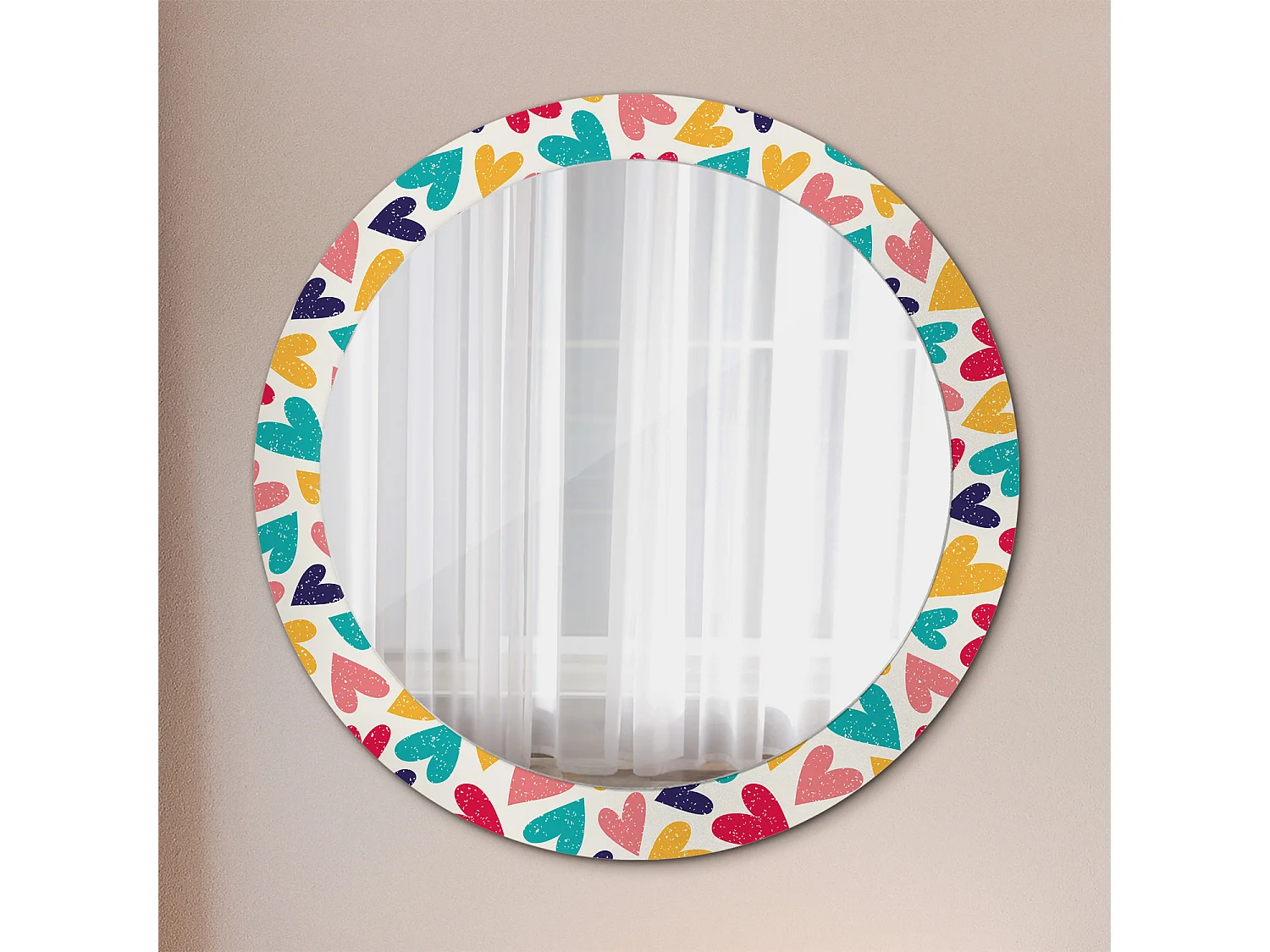 Decoratieve ronde spiegel - Kleurrijke harten - 80 cm