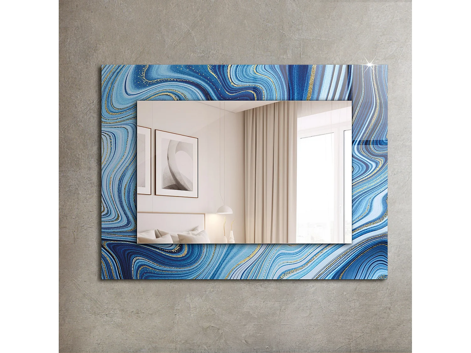 Dekorativer Spiegel mit Rahmen, blaues Muster, 80 x 60 cm