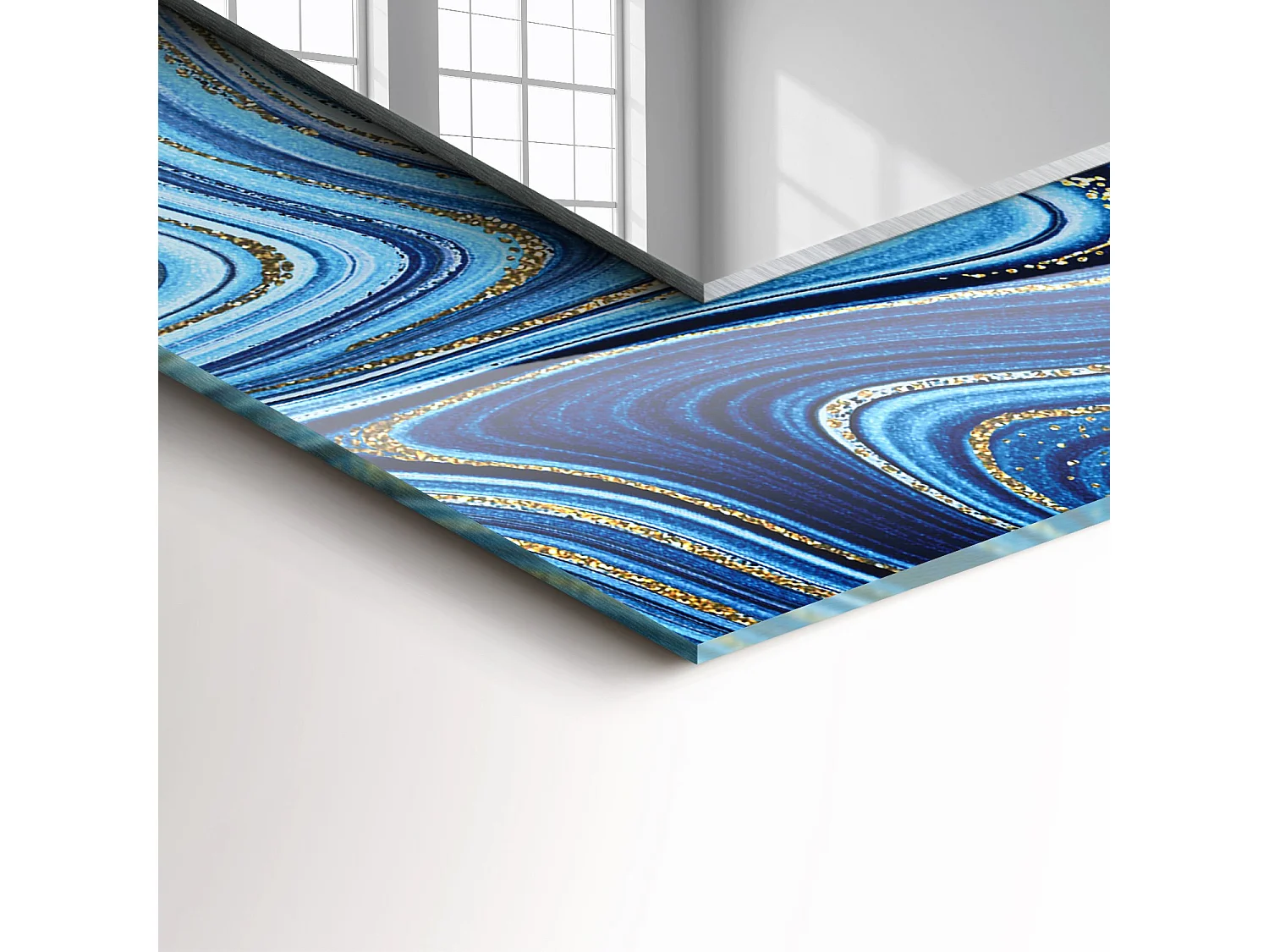 Dekorativer Spiegel mit Rahmen, blaues Muster, 80 x 60 cm