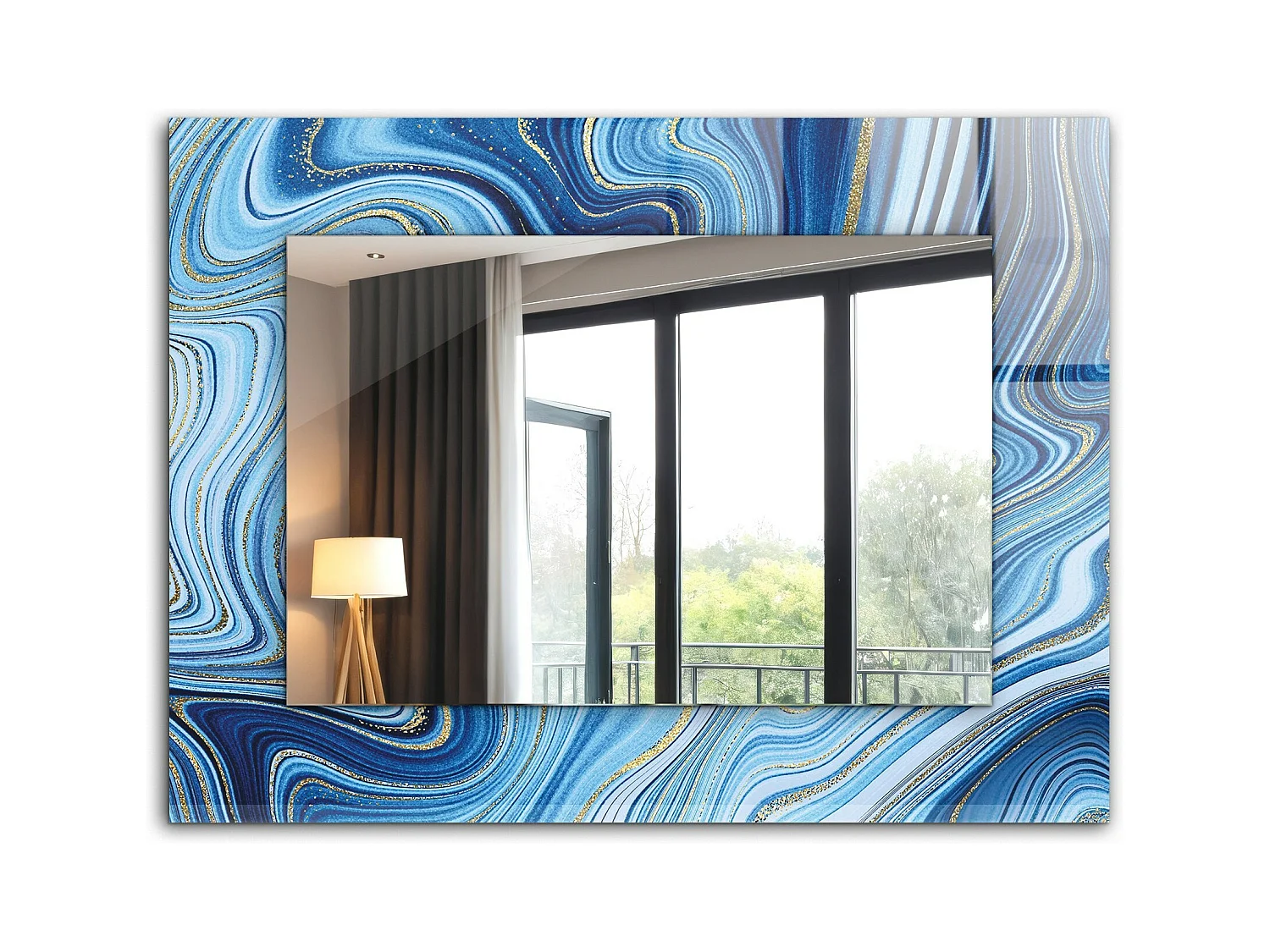 Miroir décoratif avec cadre motif bleu 80 x 60 cm