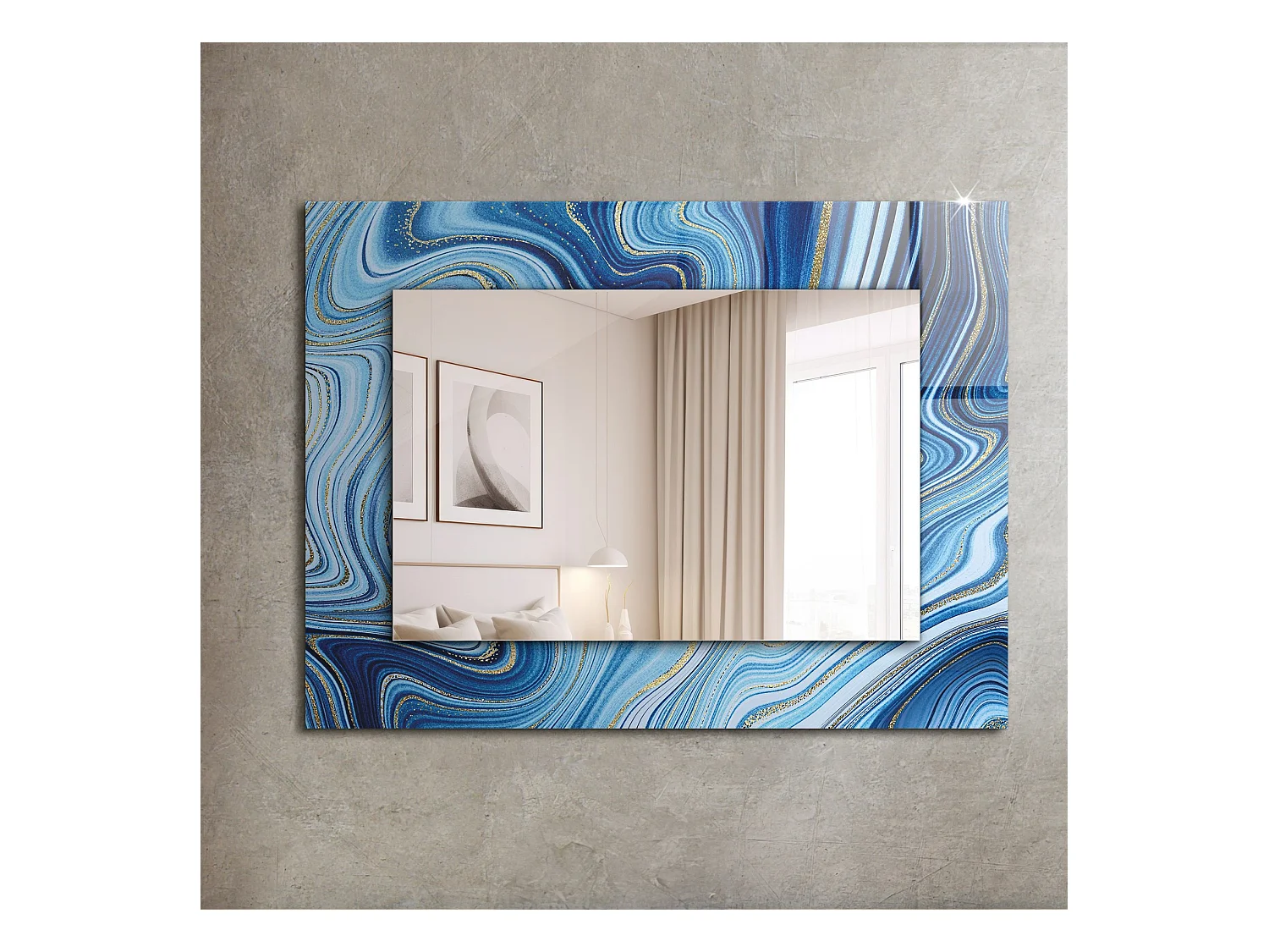 Miroir décoratif avec cadre motif bleu 80 x 60 cm