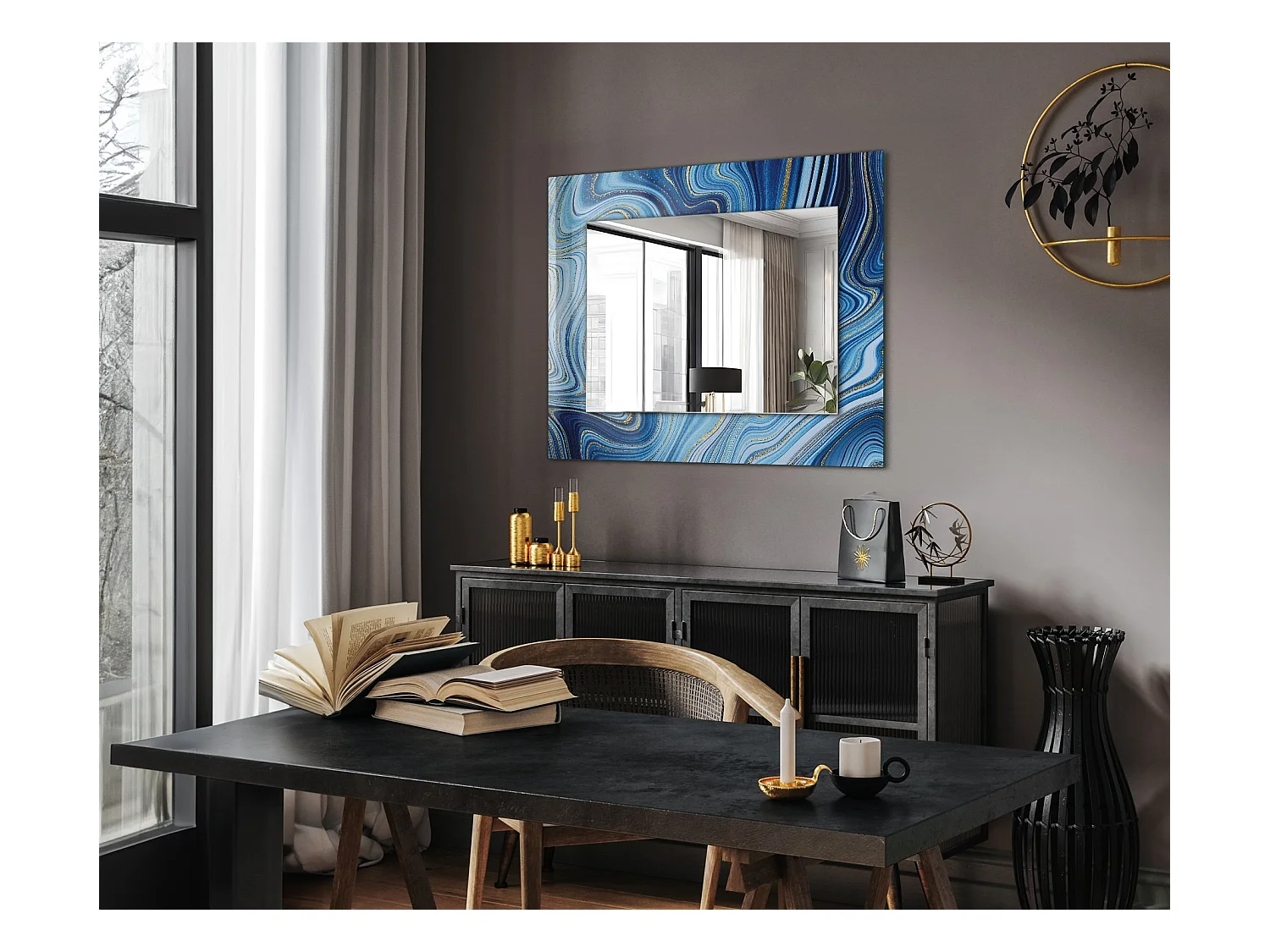 Miroir décoratif avec cadre motif bleu 80 x 60 cm
