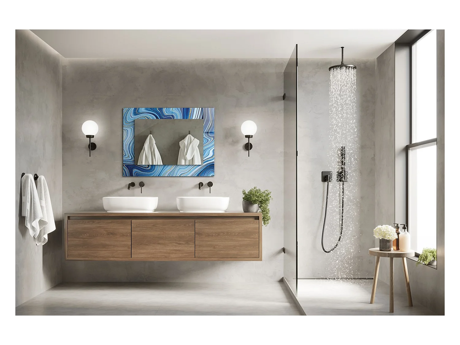 Miroir décoratif avec cadre motif bleu 80 x 60 cm