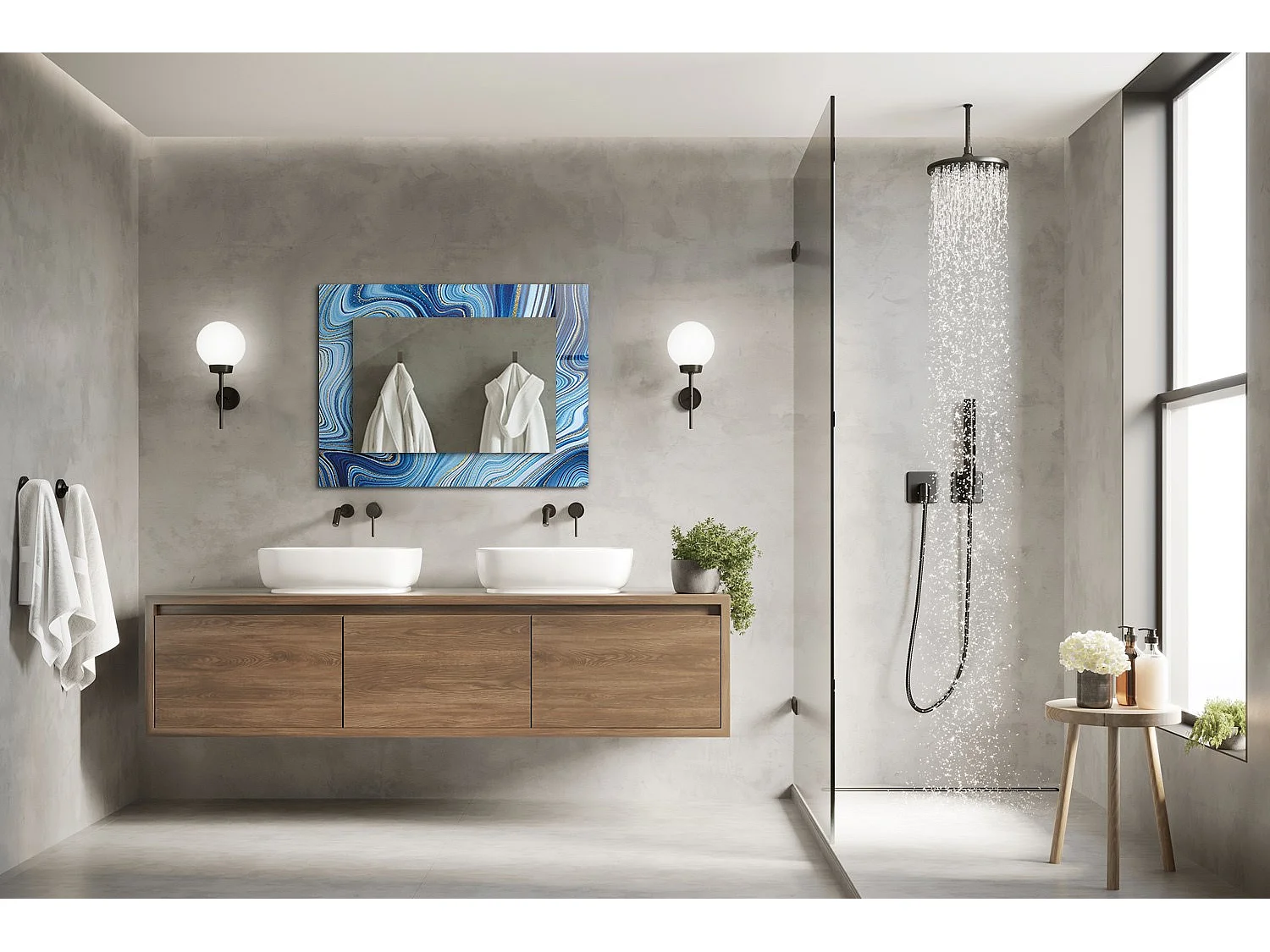 Decoratieve spiegel met lijst Blauw patroon 80 x 60 cm