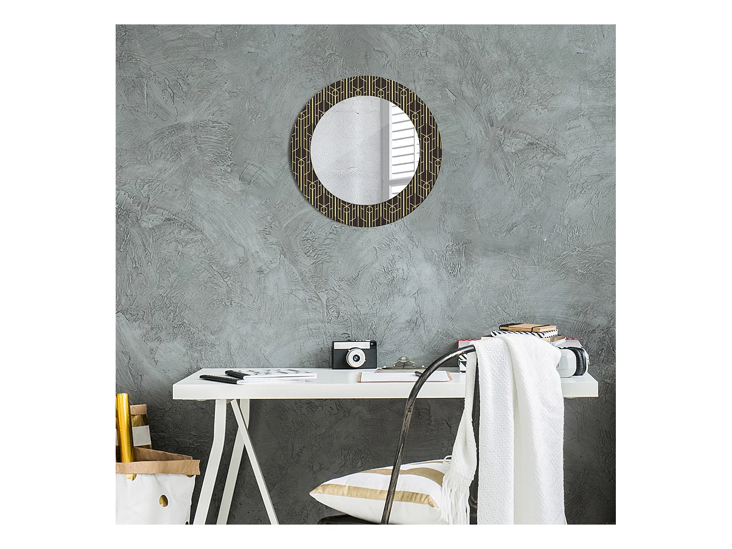 Miroir rond décoratif - Géométrie vintage - 50 cm