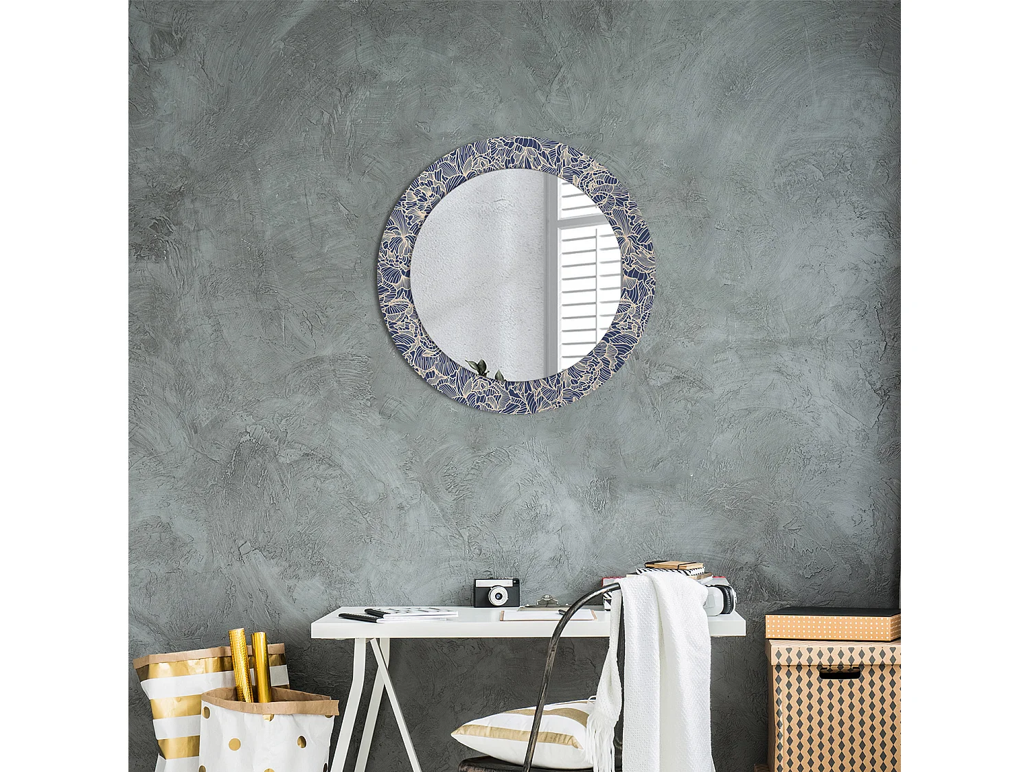 Ronde decoratieve spiegel - bloemen - 60 cm