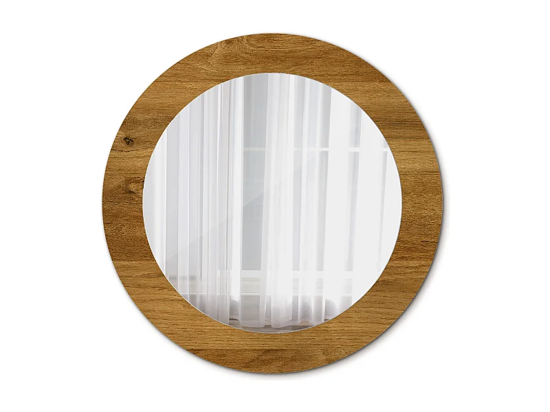Miroir rond décoratif - Chêne rustique - 70 cm