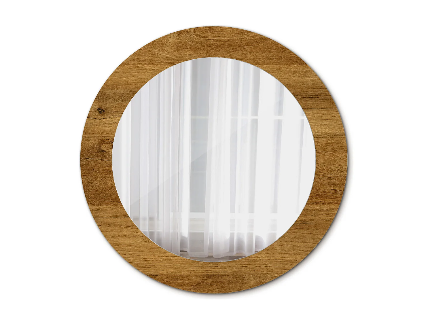 Miroir rond décoratif - Chêne rustique - 70 cm
