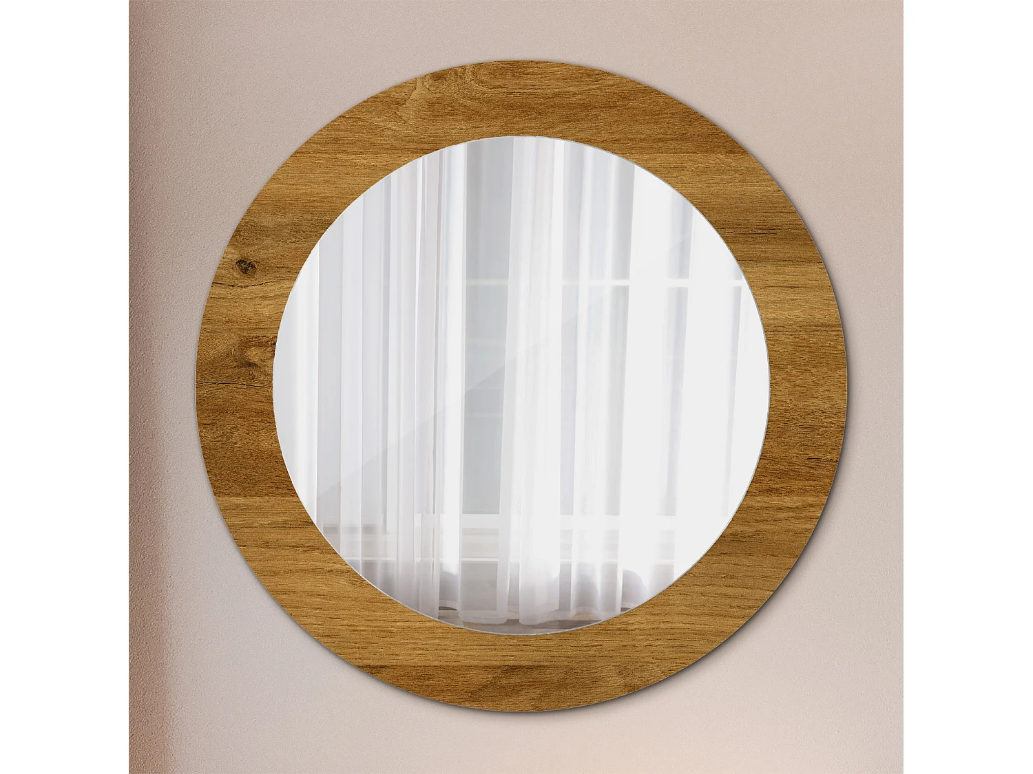Miroir rond décoratif - Chêne rustique - 70 cm