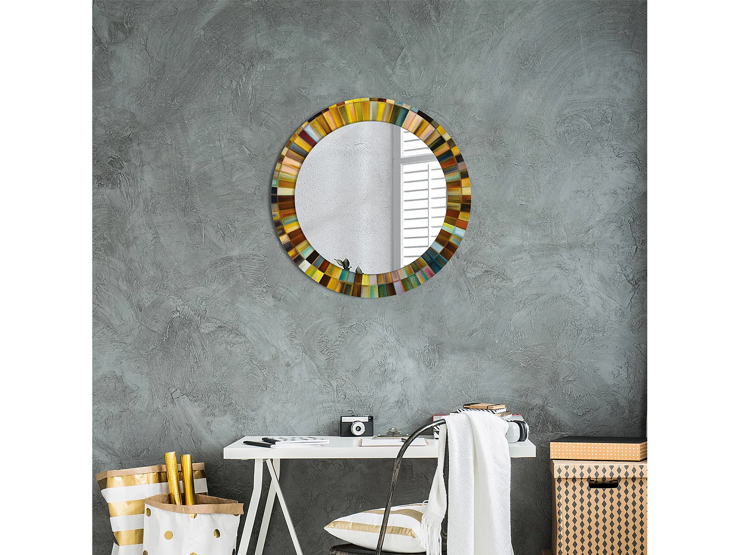 Specchio rotondo decorativo - Raggi colorati - 60 cm