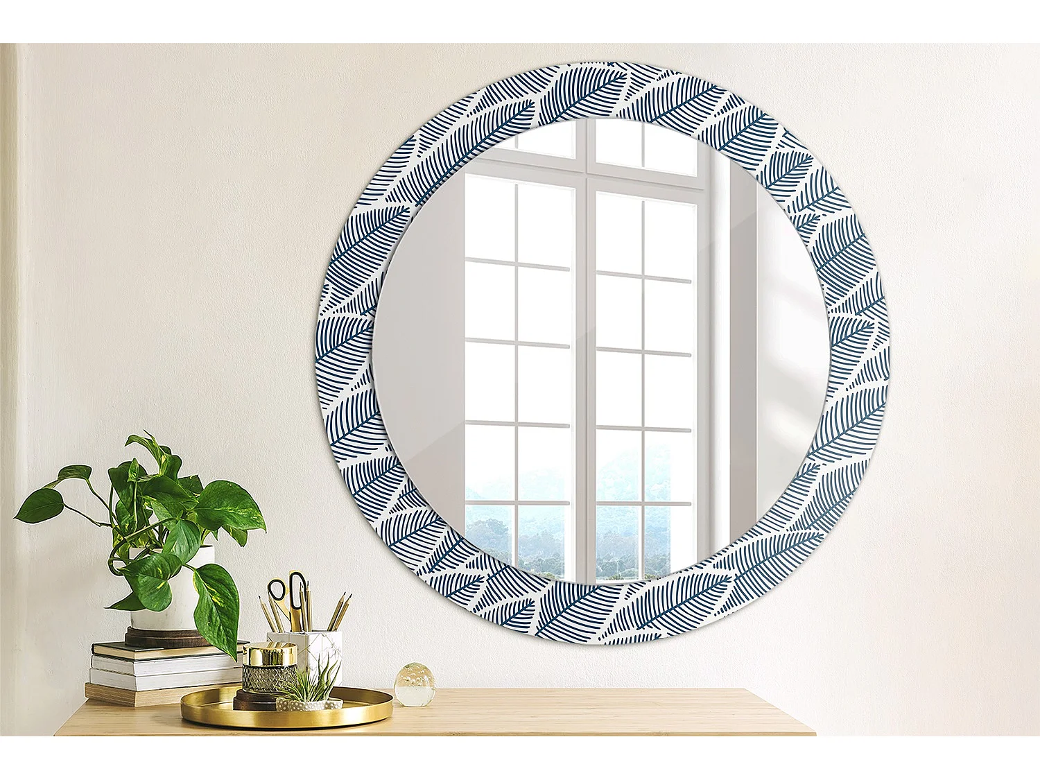 Miroir rond décoratif - Marbre blanc - 70 cm