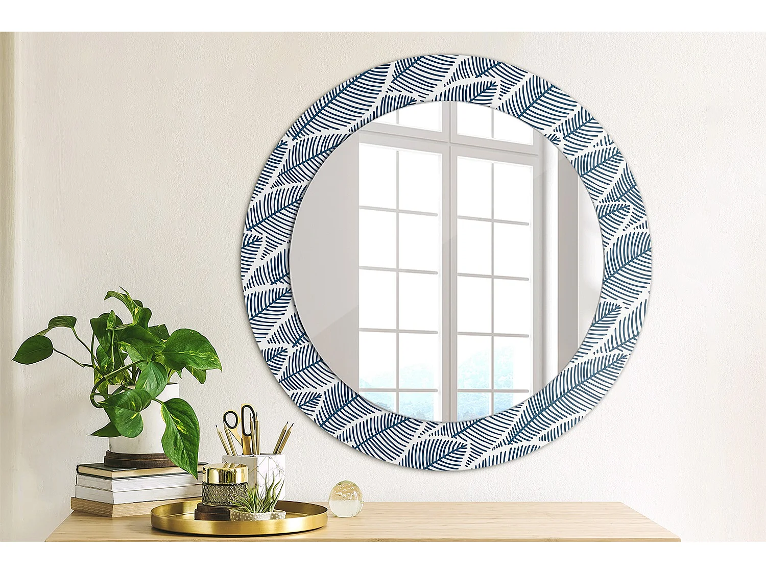 Miroir rond décoratif - Marbre blanc - 70 cm