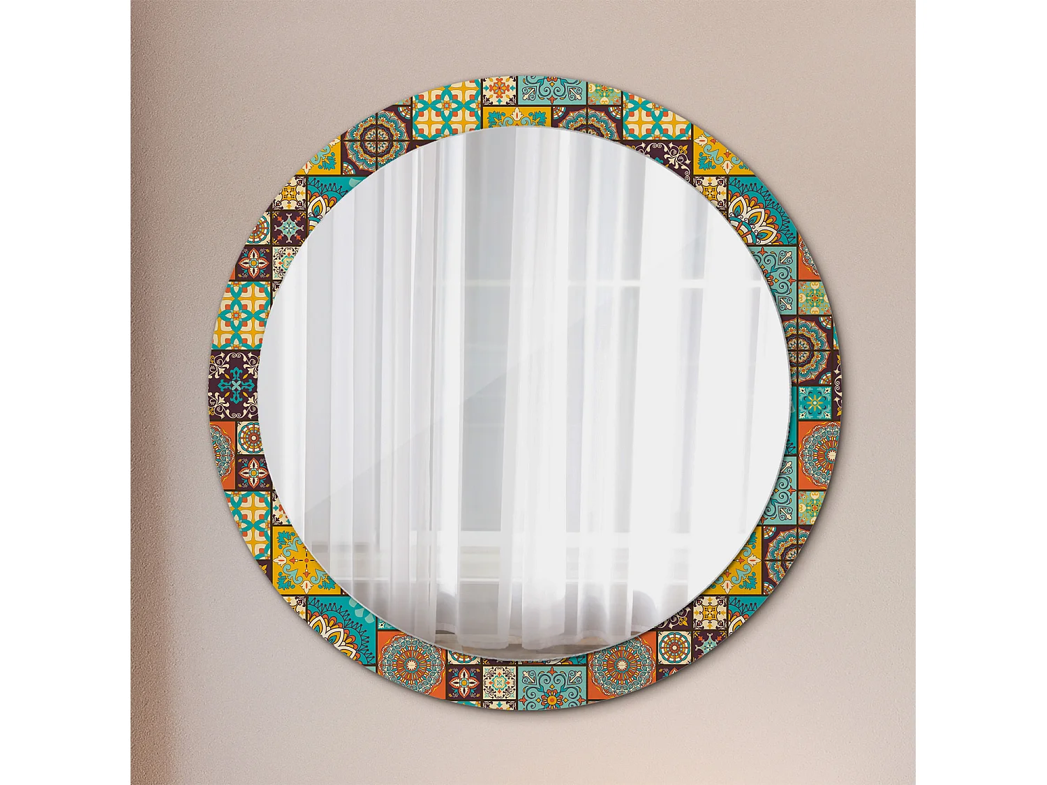 Miroir rond décoratif - motif arabe - 90 cm