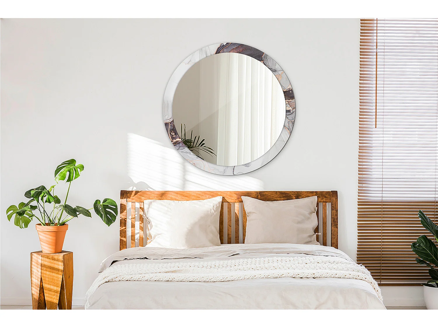 Miroir rond décoratif - Marbre abstrait - 90 cm
