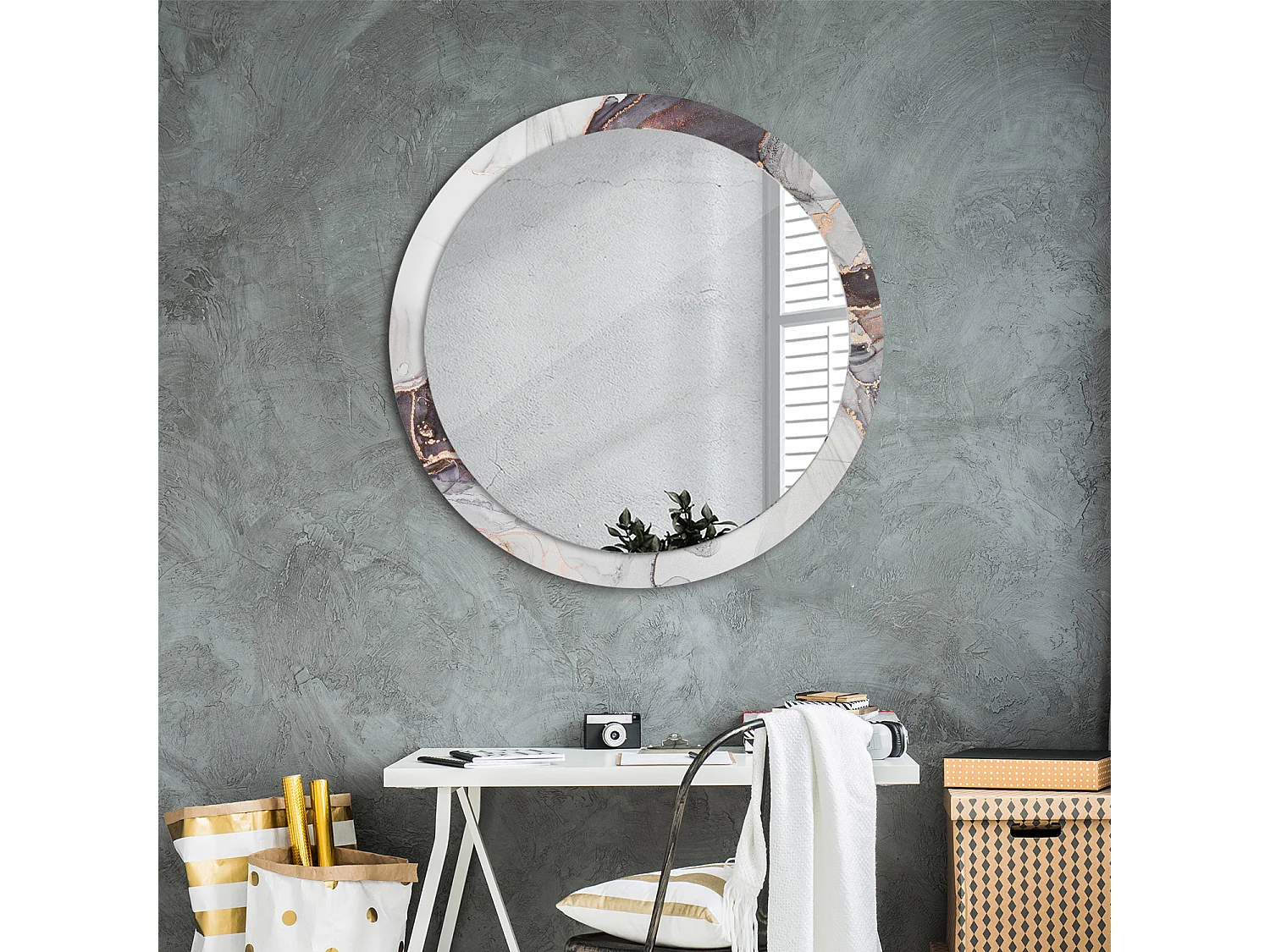Miroir rond décoratif - Marbre abstrait - 90 cm