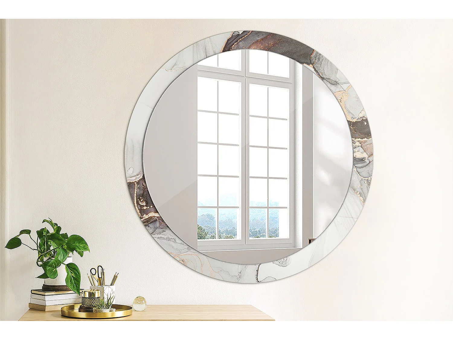 Miroir rond décoratif - Marbre abstrait - 90 cm