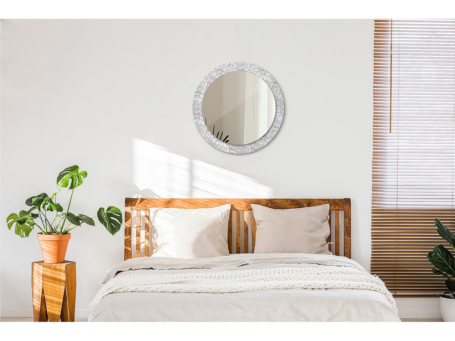 Miroir rond décoratif - Fleurs de Lotus - 70 cm