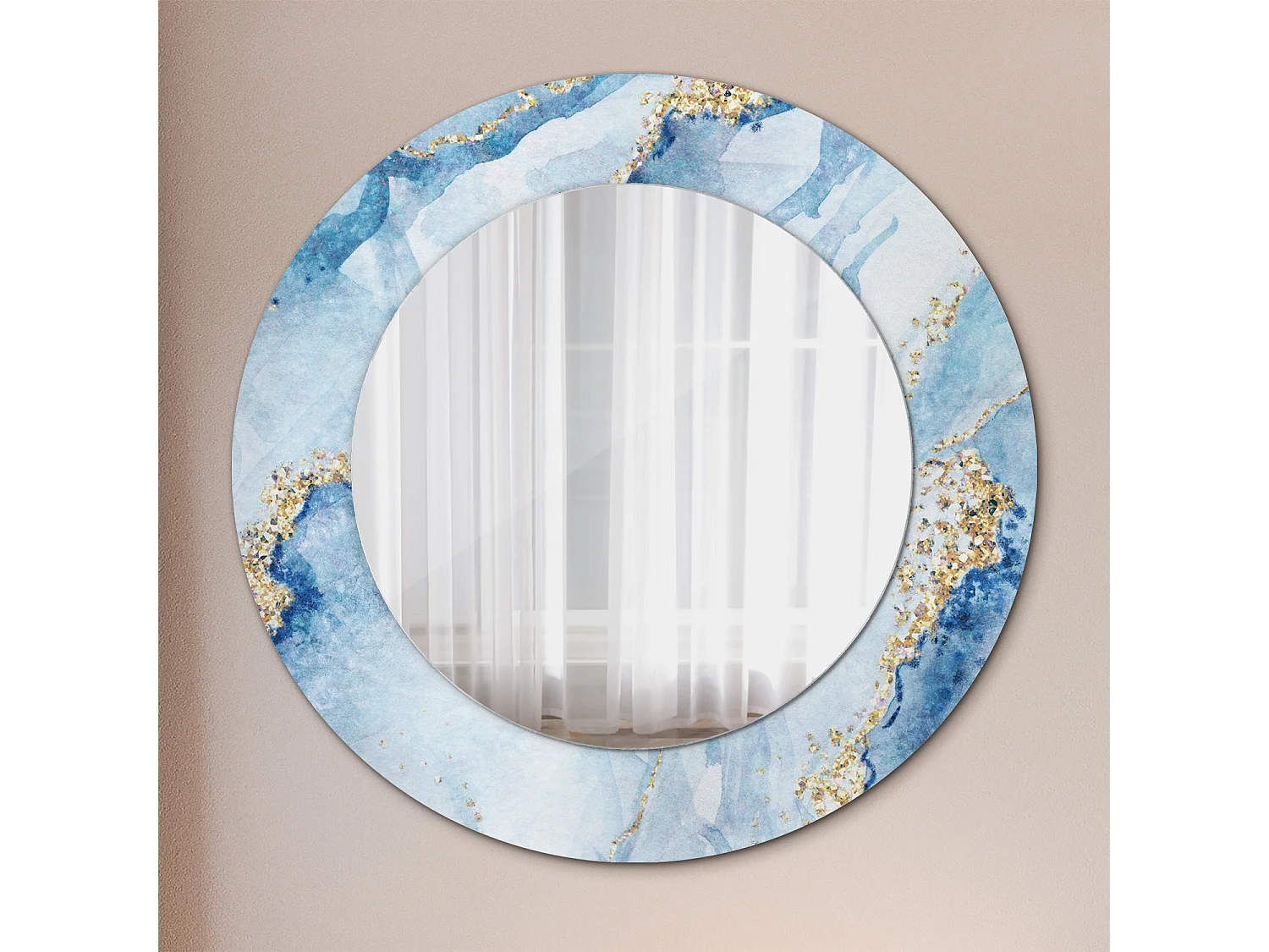 Runder dekorativer Spiegel - Blauer Marmor - 50 cm