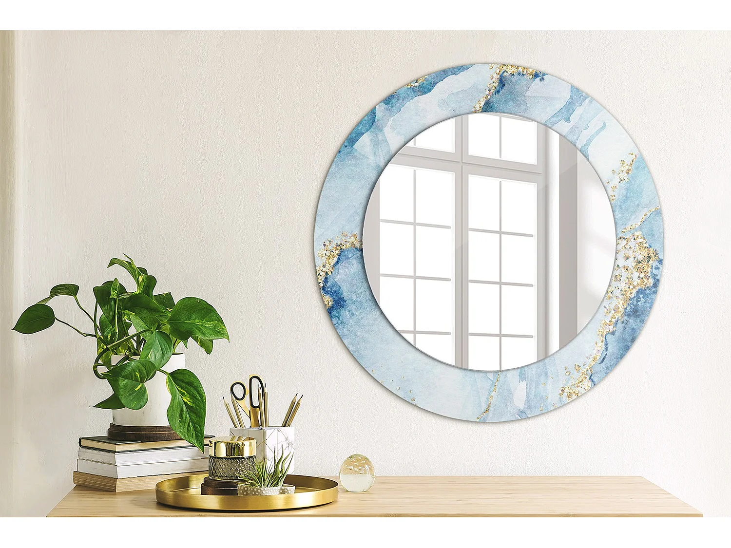 Runder dekorativer Spiegel - Blauer Marmor - 50 cm