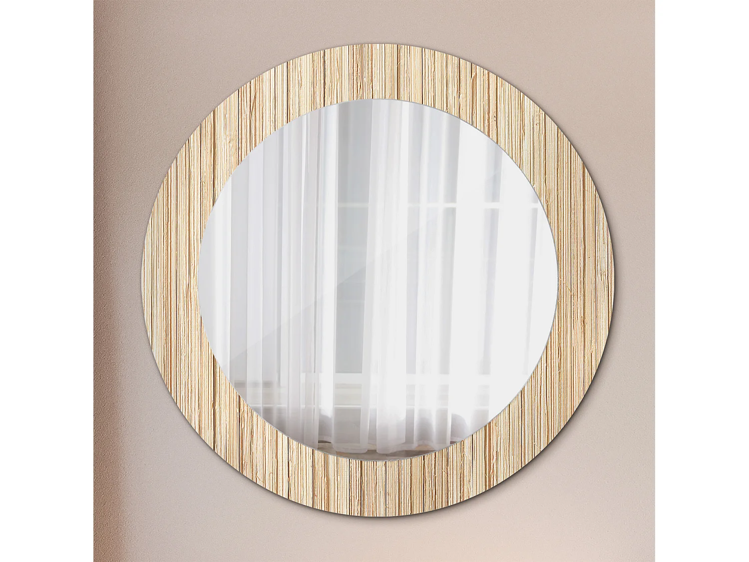 Miroir rond décoratif - Paille de bambou - 70 cm