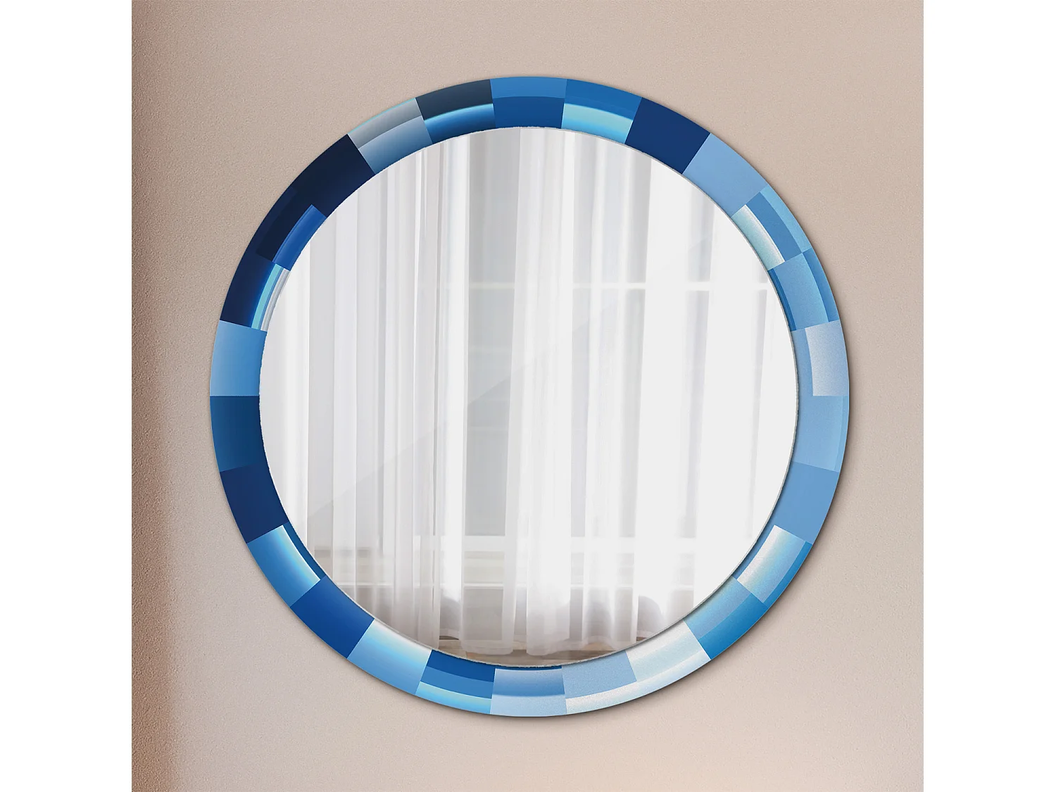 Ronde decoratieve spiegel - Abstract Blauw - 90 cm