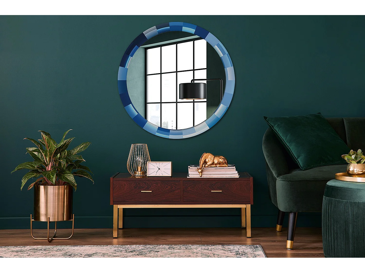 Ronde decoratieve spiegel - Abstract Blauw - 90 cm