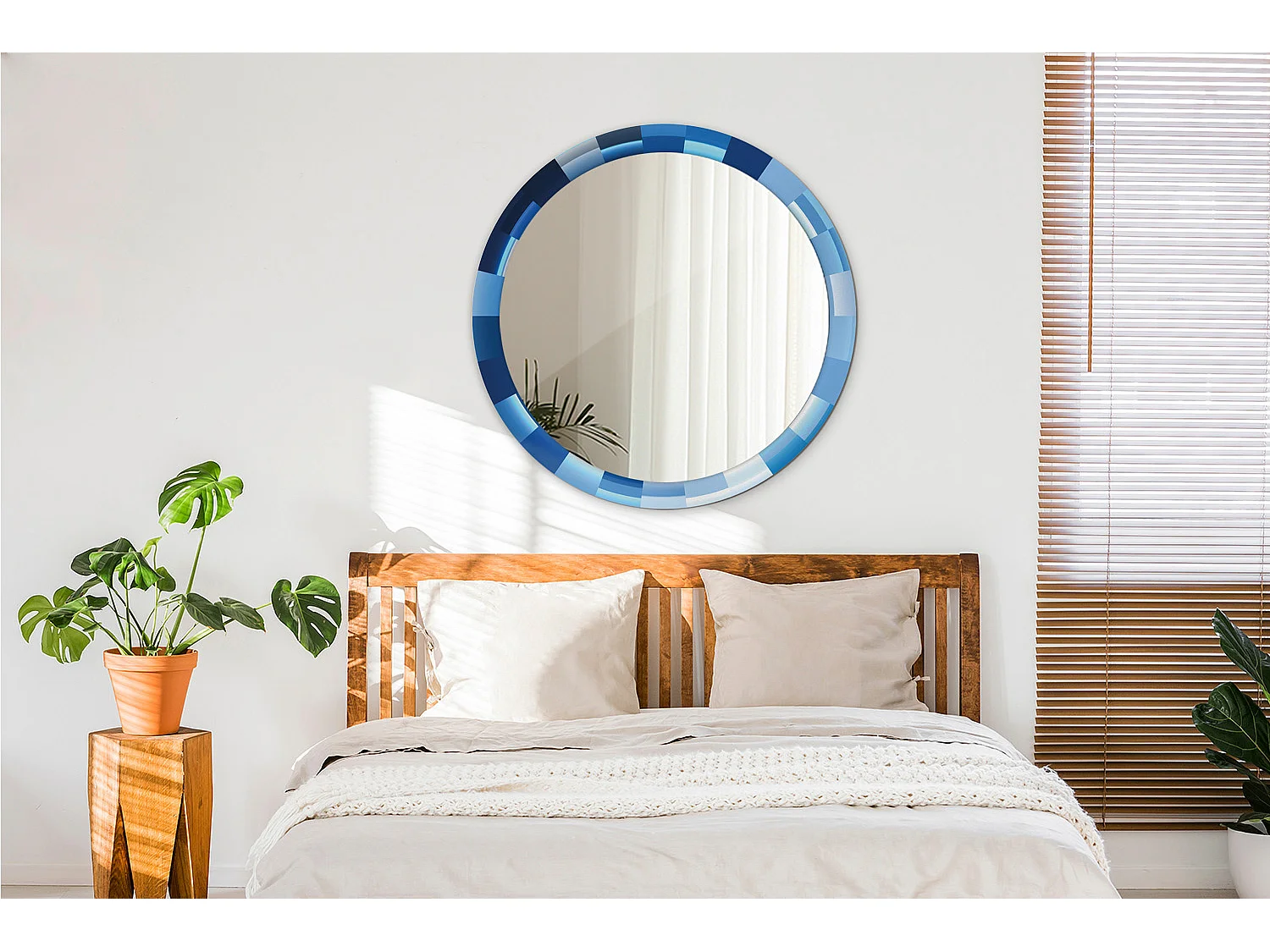 Ronde decoratieve spiegel - Abstract Blauw - 90 cm