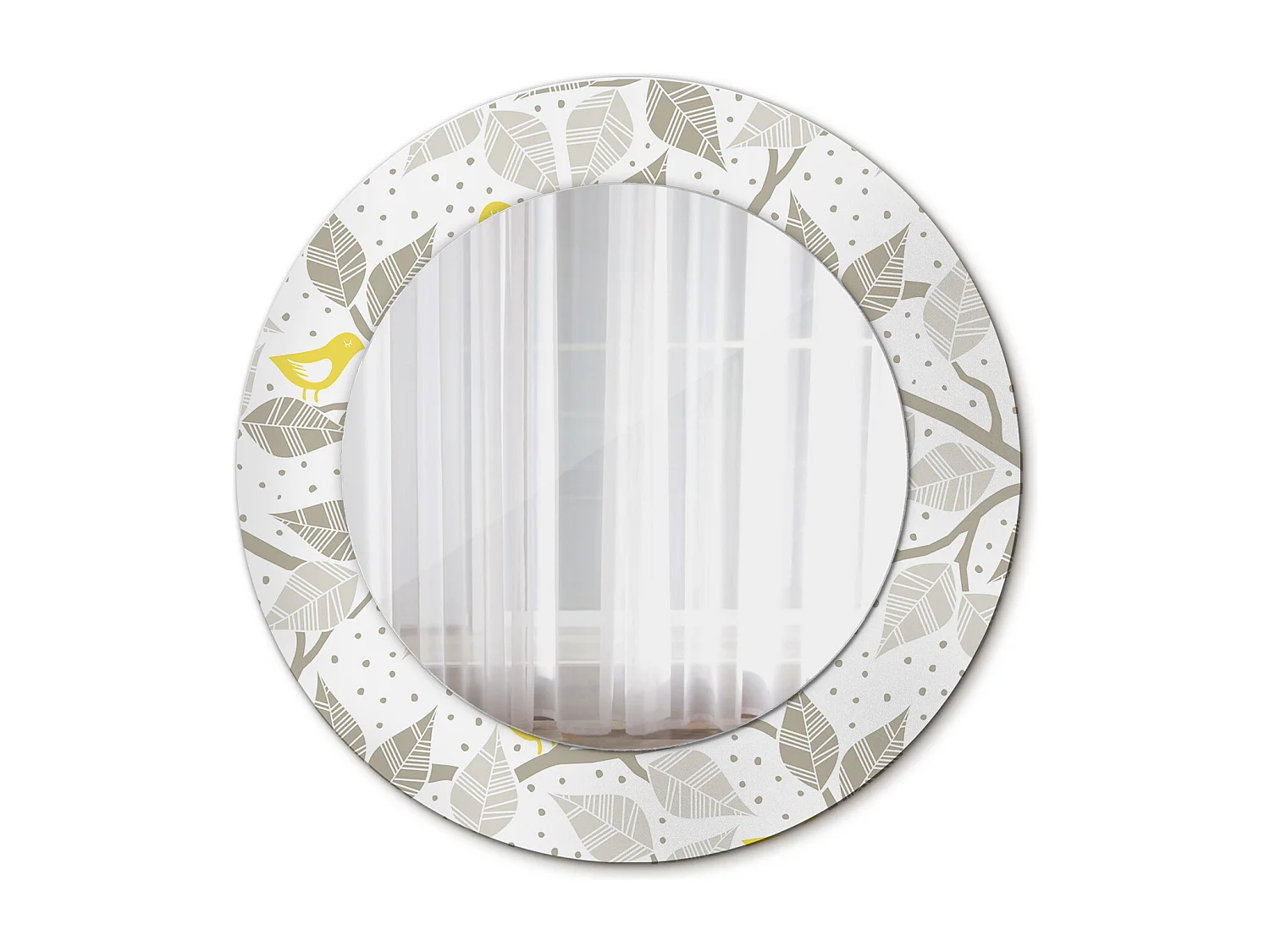 Runder dekorativer Spiegel – Gelbe Vögel auf Zweigen – 50 cm