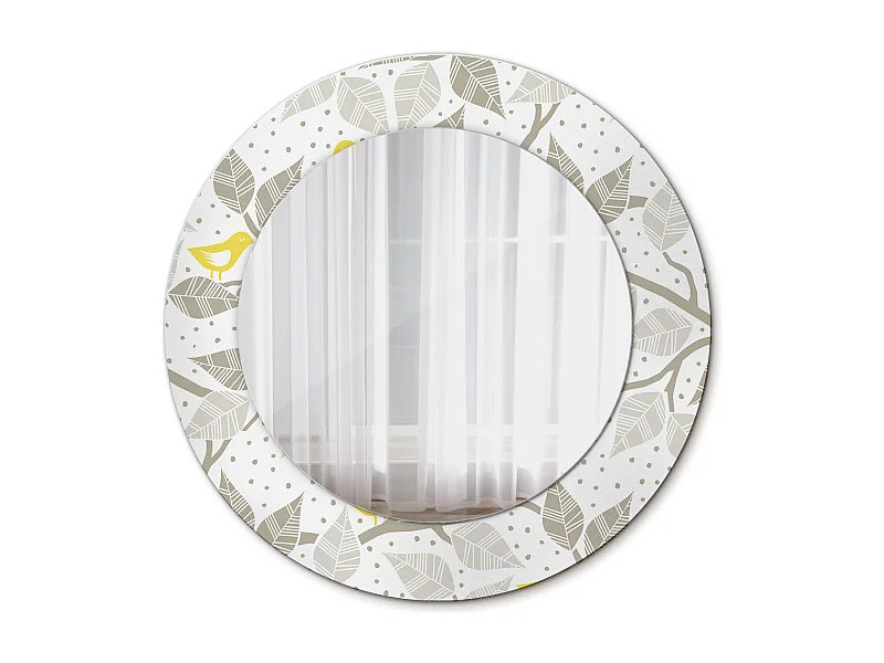 Runder dekorativer Spiegel – Gelbe Vögel auf Zweigen – 50 cm