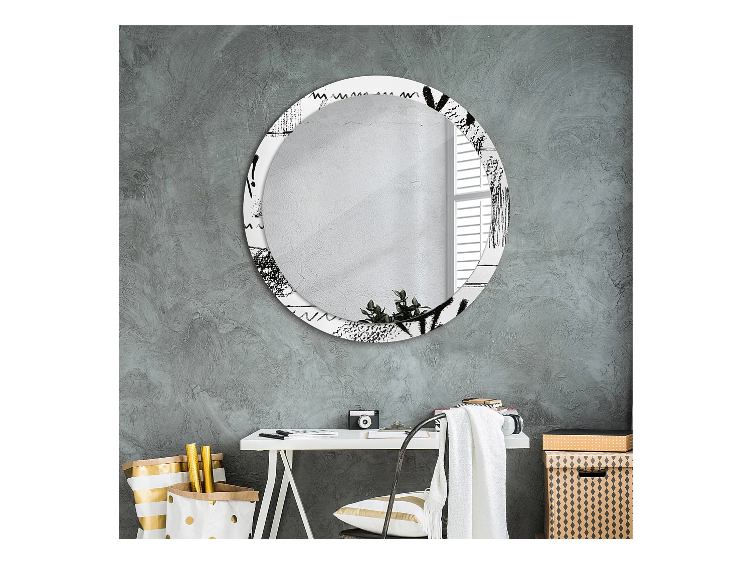 Dekorativer runder Spiegel - Graffiti-Motiv - 90 cm