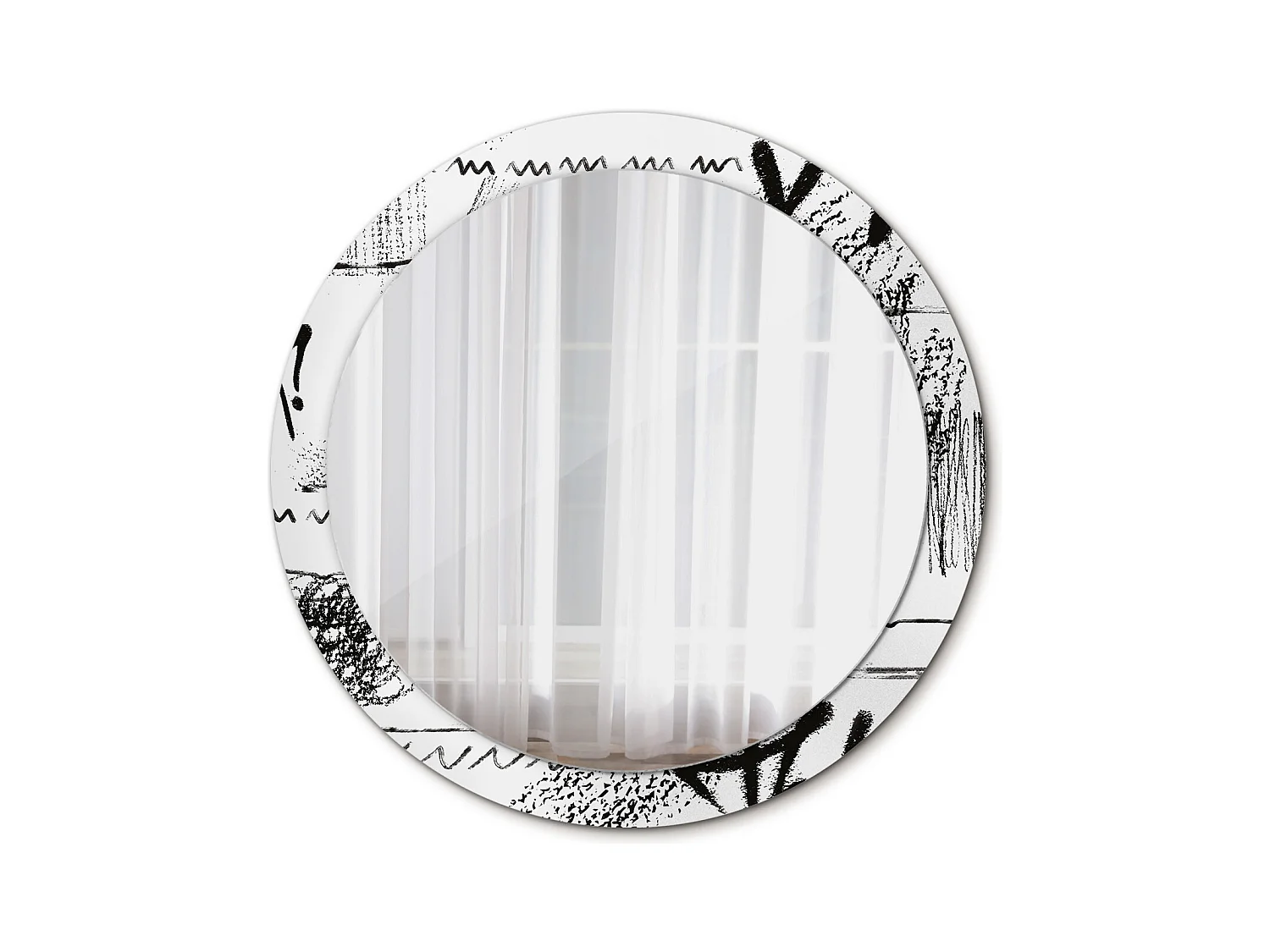 Miroir rond décoratif - Motif Graffiti - 90 cm