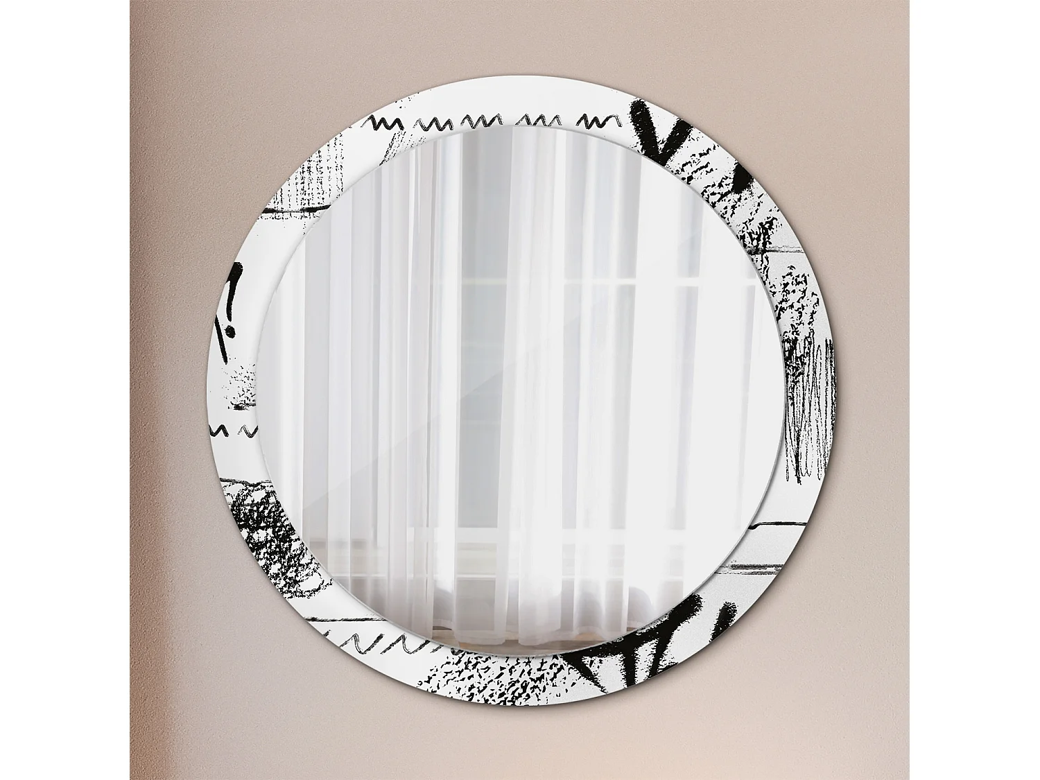 Miroir rond décoratif - Motif Graffiti - 90 cm