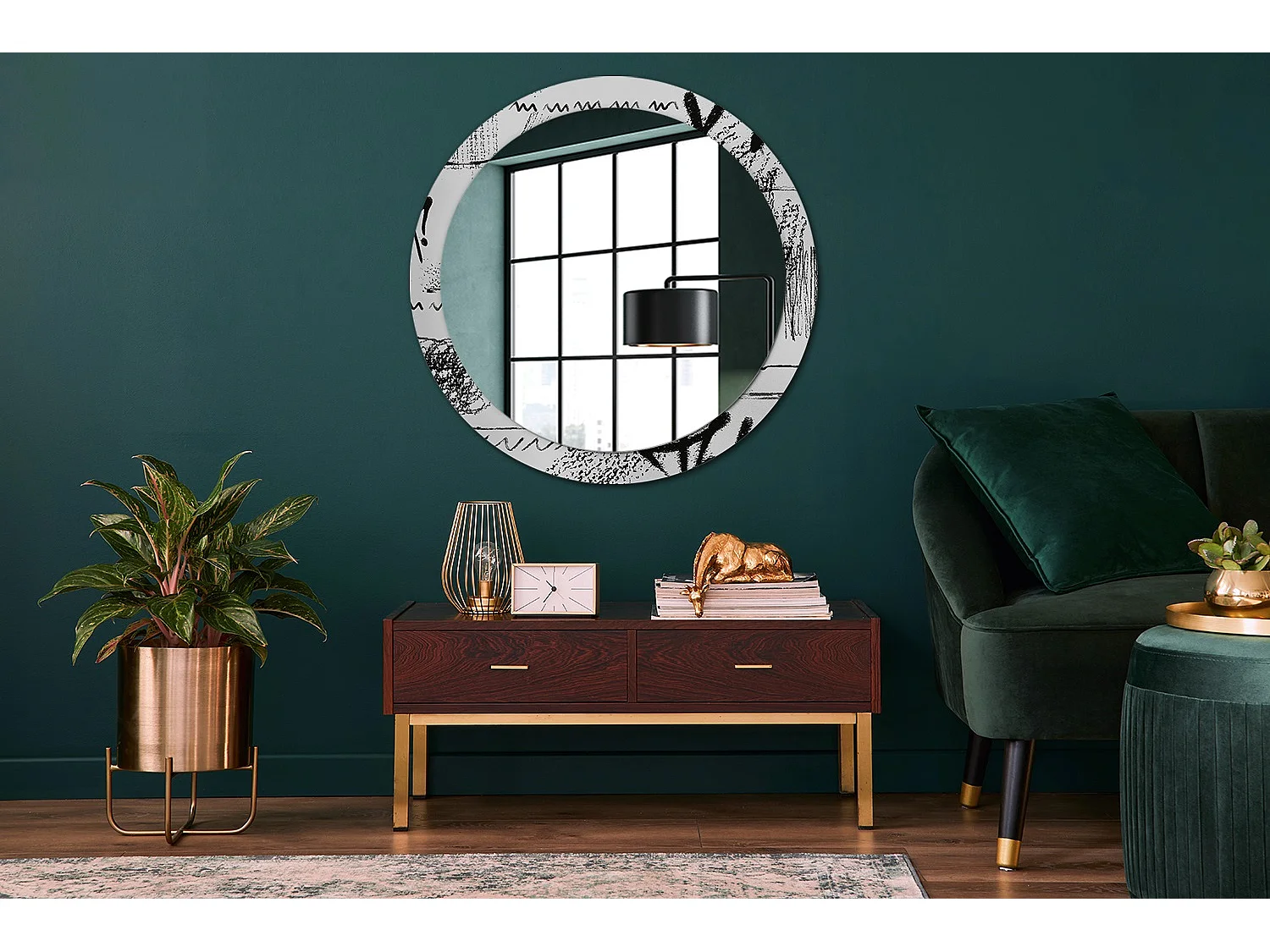 Miroir rond décoratif - Motif Graffiti - 90 cm