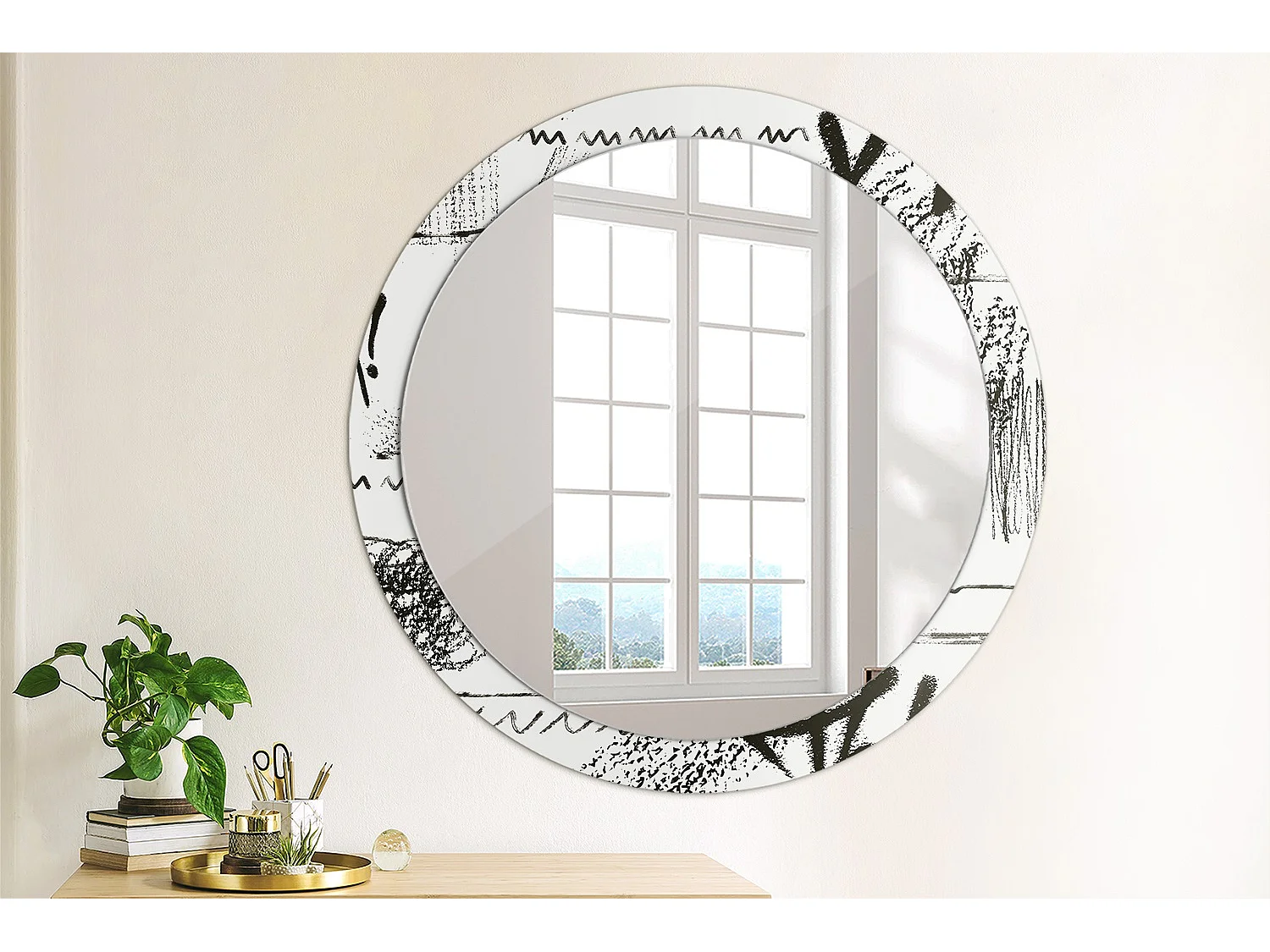 Miroir rond décoratif - Motif Graffiti - 90 cm