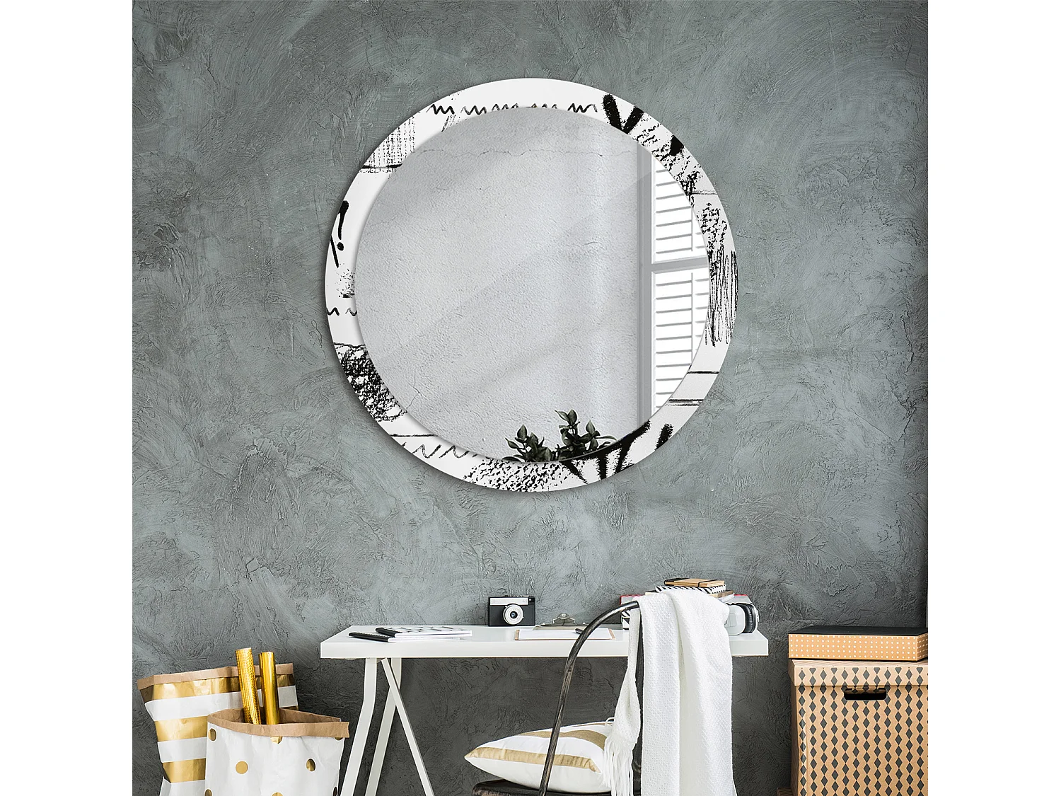 Miroir rond décoratif - Motif Graffiti - 90 cm