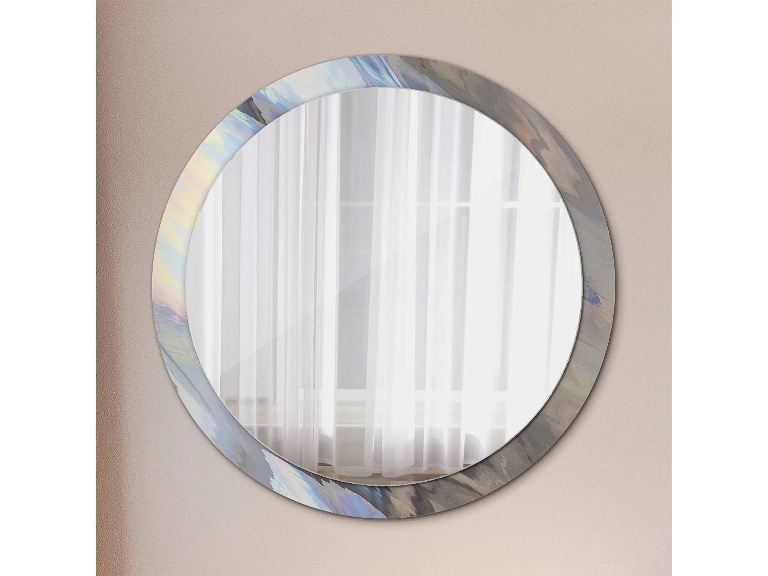 Miroir rond décoratif - Vagues abstraites - 100 cm