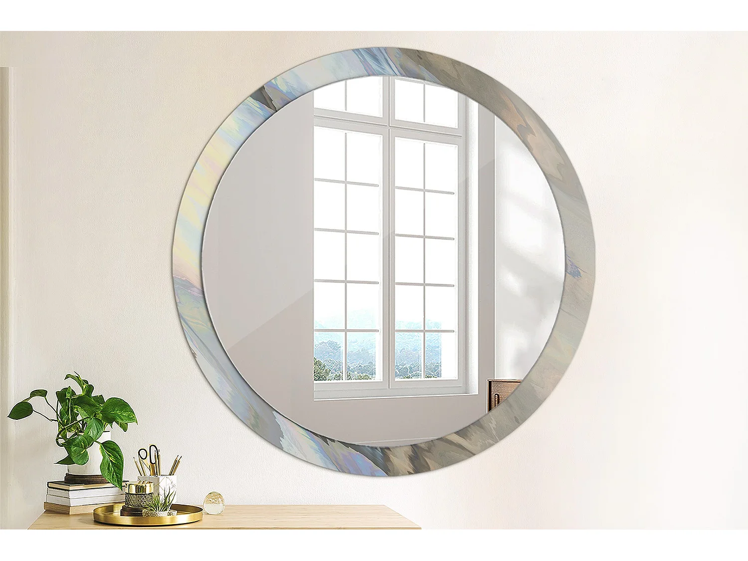 Miroir rond décoratif - Vagues abstraites - 100 cm