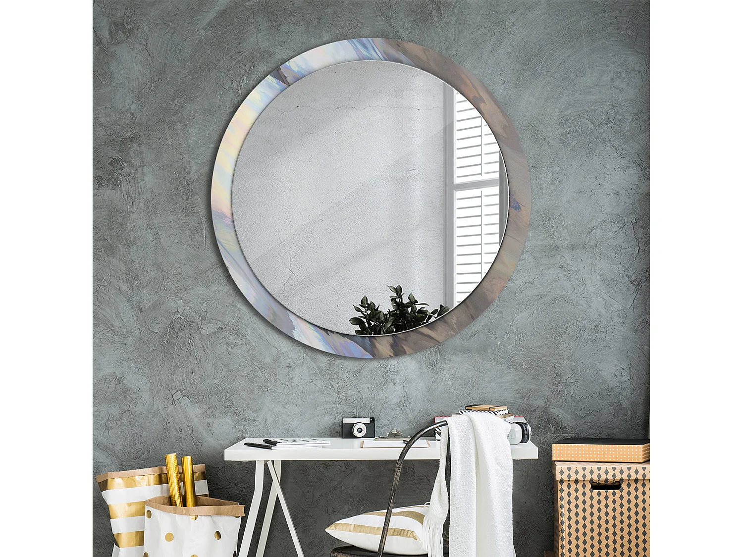 Miroir rond décoratif - Vagues abstraites - 100 cm