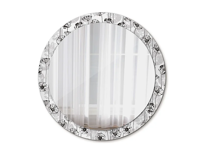 Miroir rond décoratif - Fleurs de coquelicots - 90 cm