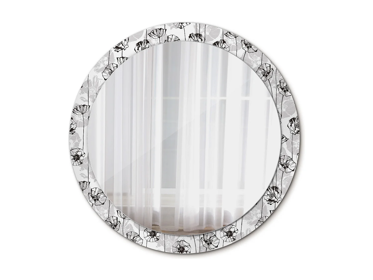 Specchio rotondo decorativo - Fiori di papavero - 90 cm