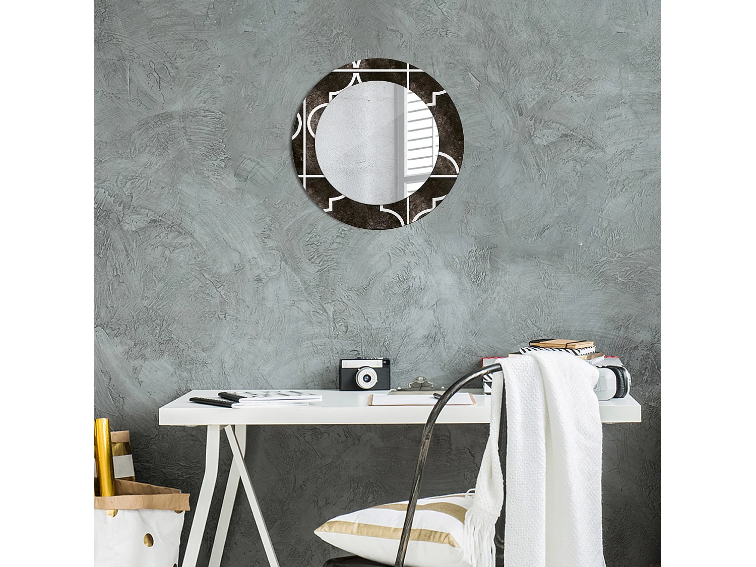 Miroir rond décoratif - Motif antique - 50 cm