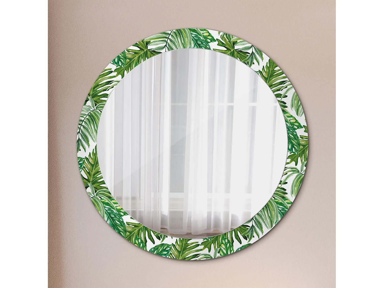 Decoratieve ronde spiegel - junglebladeren - 80 cm