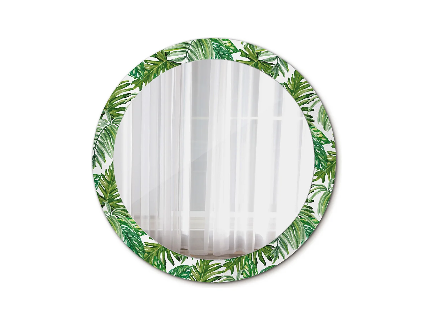 Miroir rond décoratif - Feuilles de jungle - 80 cm