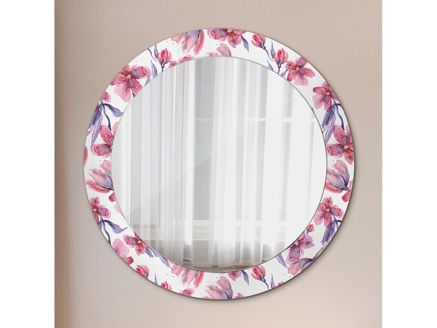 Decoratieve ronde spiegel - aquarelbloemen - 60 cm