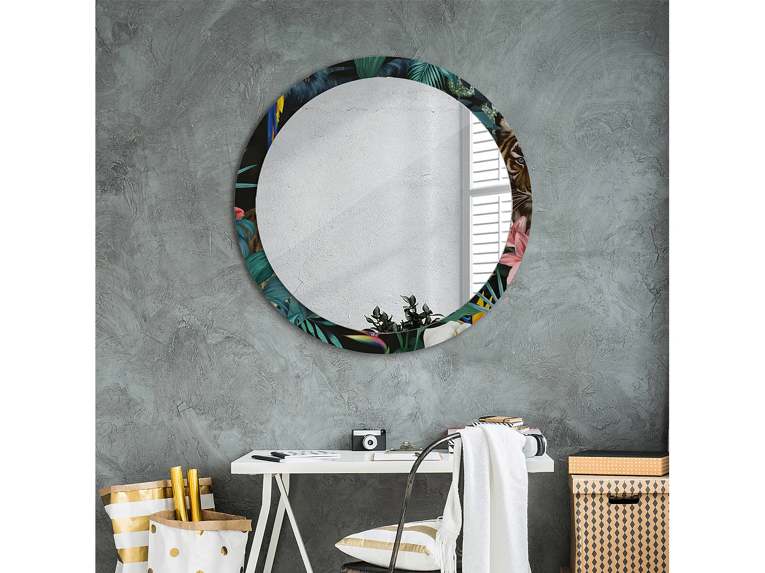 Miroir rond décoratif - Jungle vintage - 90 cm