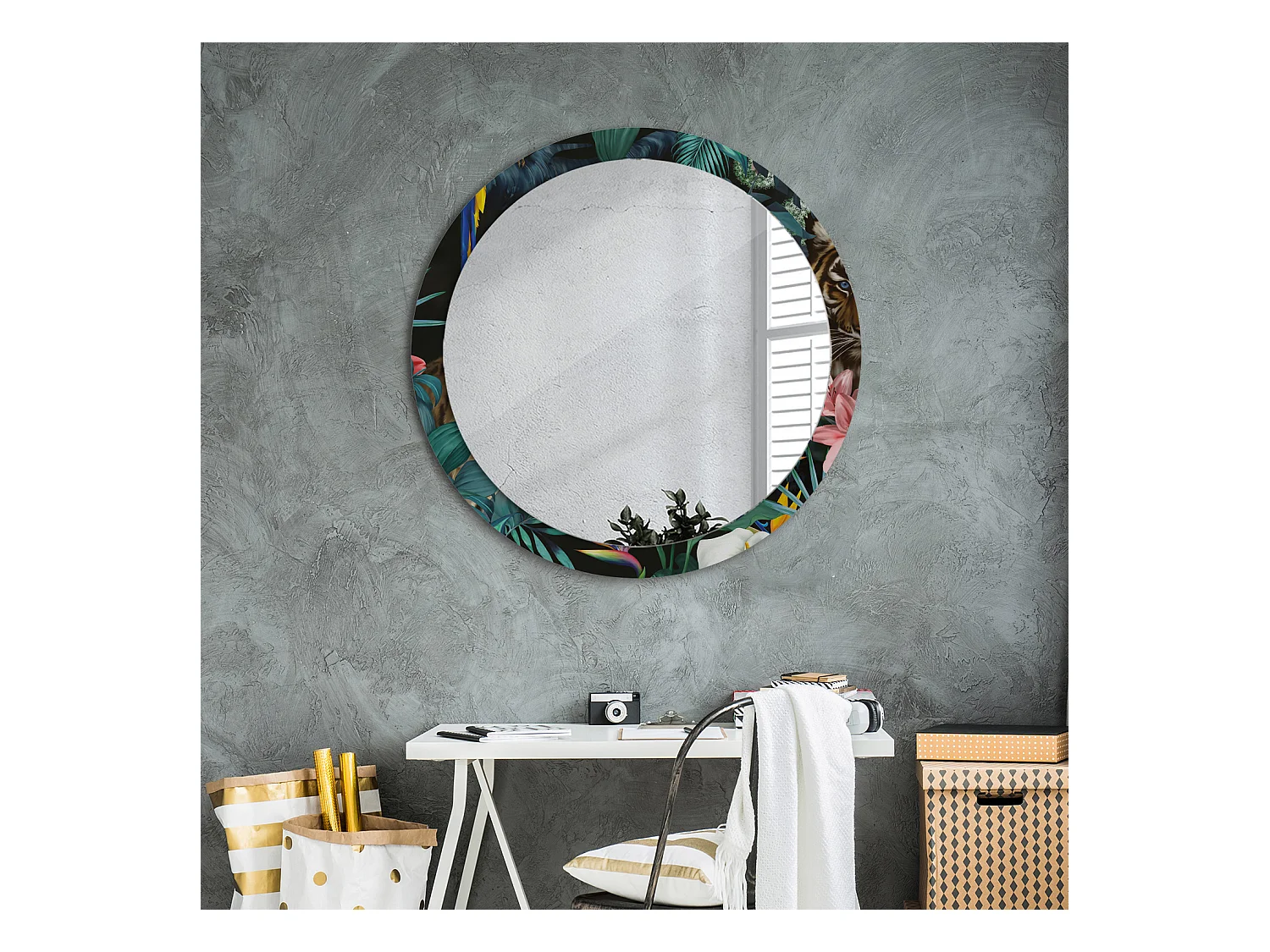 Runder dekorativer Spiegel - Vintage Jungle - 90 cm